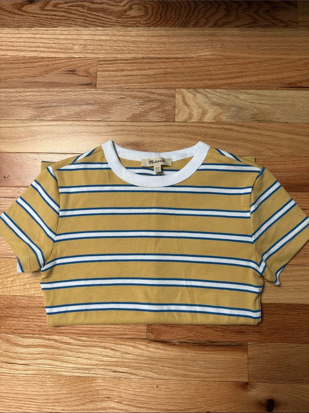 Madewell Women’s Mustard & Blue Striped Crew Tee